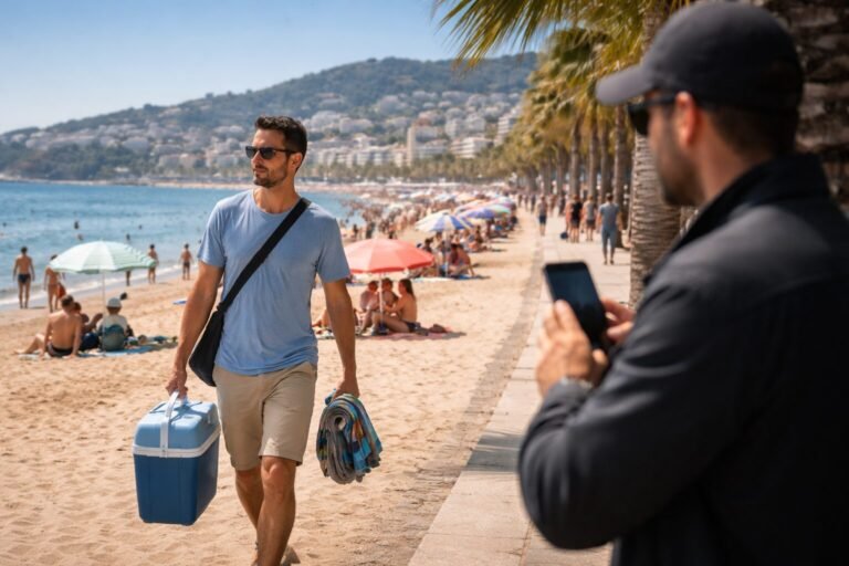 Representante sindical en la playa