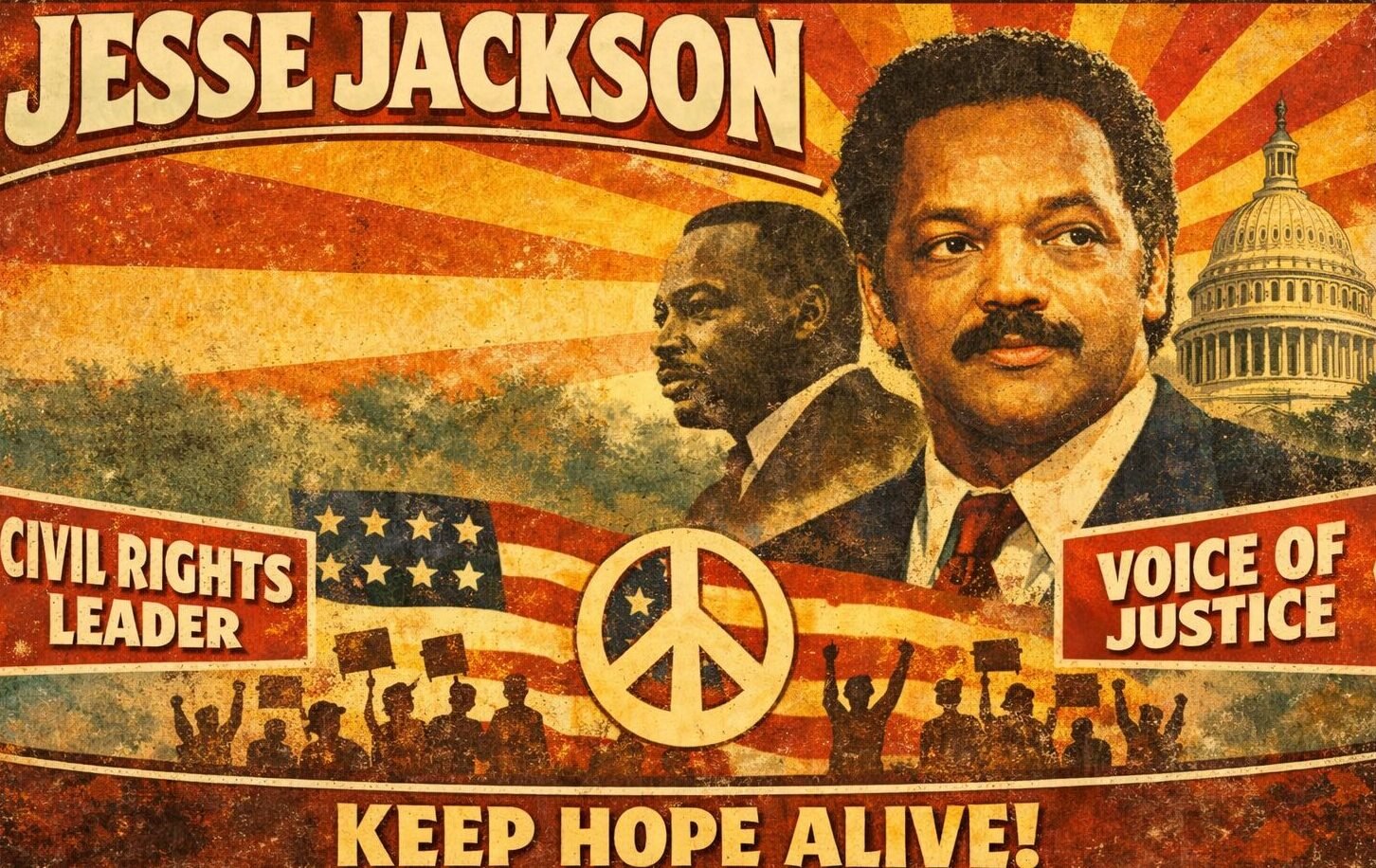 Cartel que ilustra a Jesse Jackson en su lucha por los derechos.