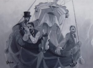 Ilustración de la portada de Cinco Semanas en Globo, por Vanesa Andrés