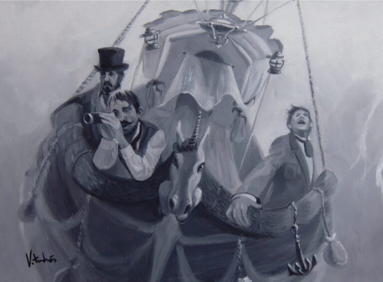 Ilustración de la portada de Cinco Semanas en Globo, por Vanesa Andrés