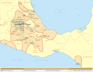 Territorios tributarios de la Triple Alianza en la máxima expansión del Imperio mexica (1521)