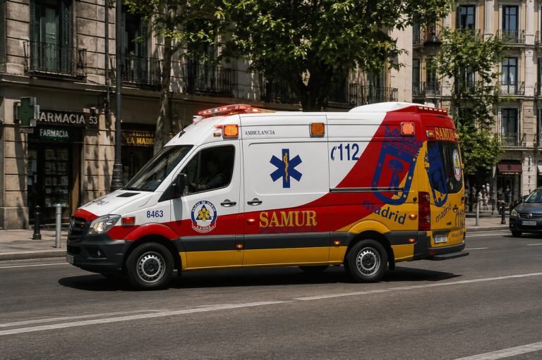 Ambulancia Samur tras apuñalamiento en Madrid