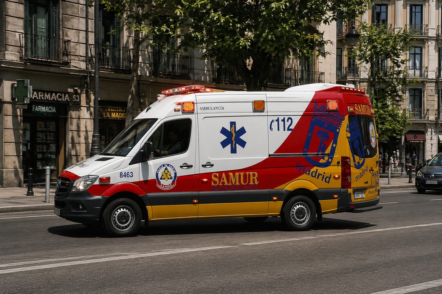 Ambulancia Samur tras apuñalamiento en Madrid