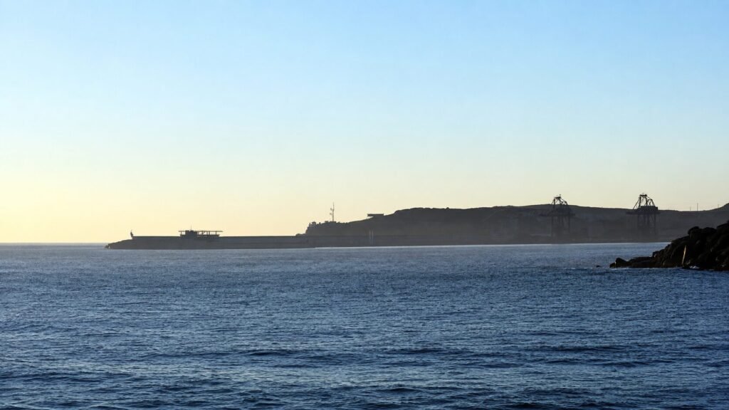 Vista del Puerto Exterior de Ferrol, en A Coruña, uno de los principales enclaves industriales y logísticos de la ría ferrolana.