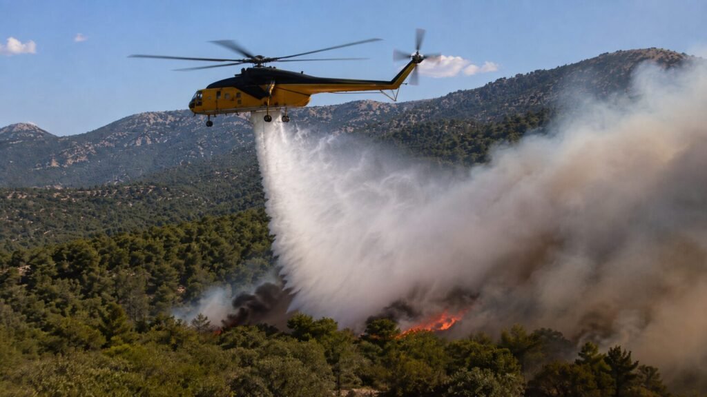 Helicóptero apagando incendio | Imagen creada con IA generativa