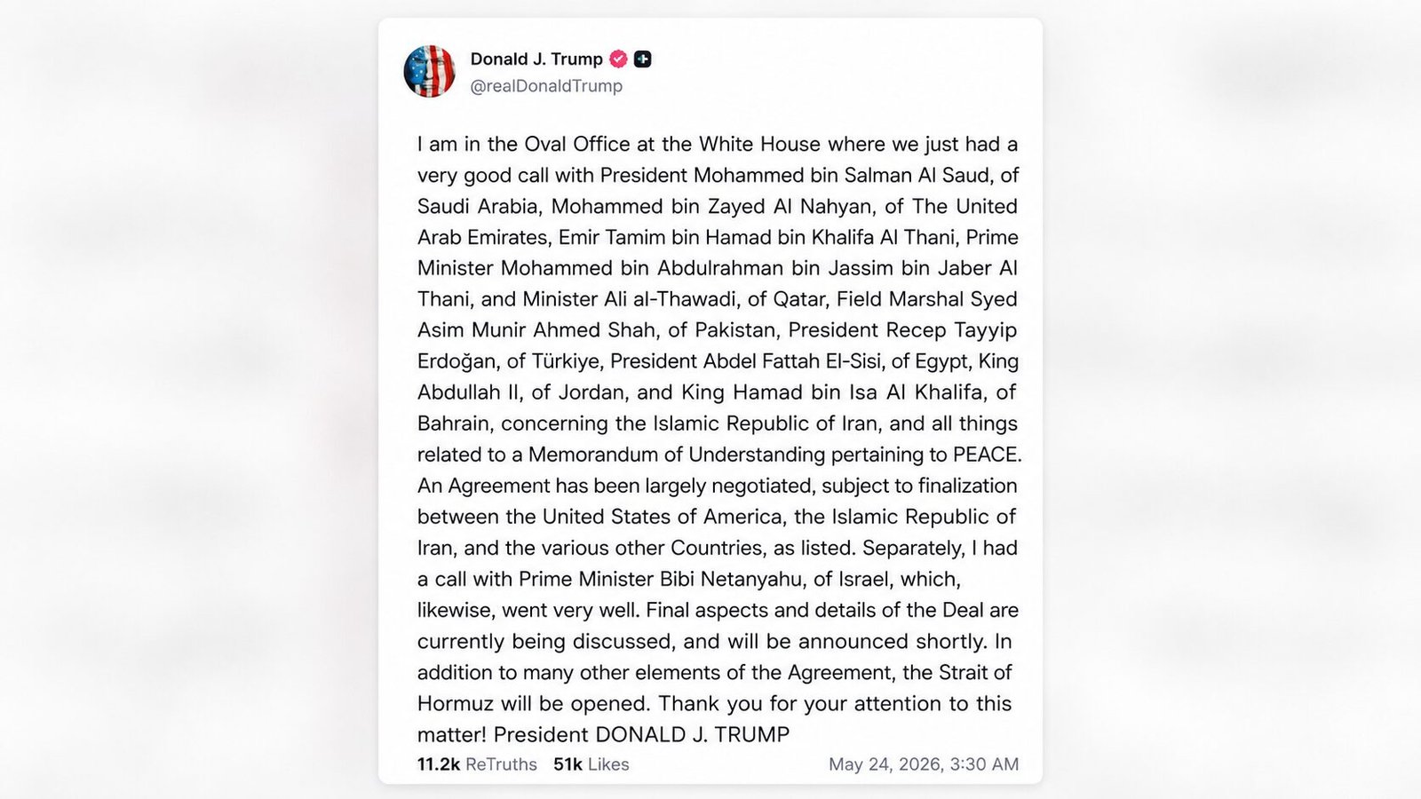 Publicación de Donald Trump