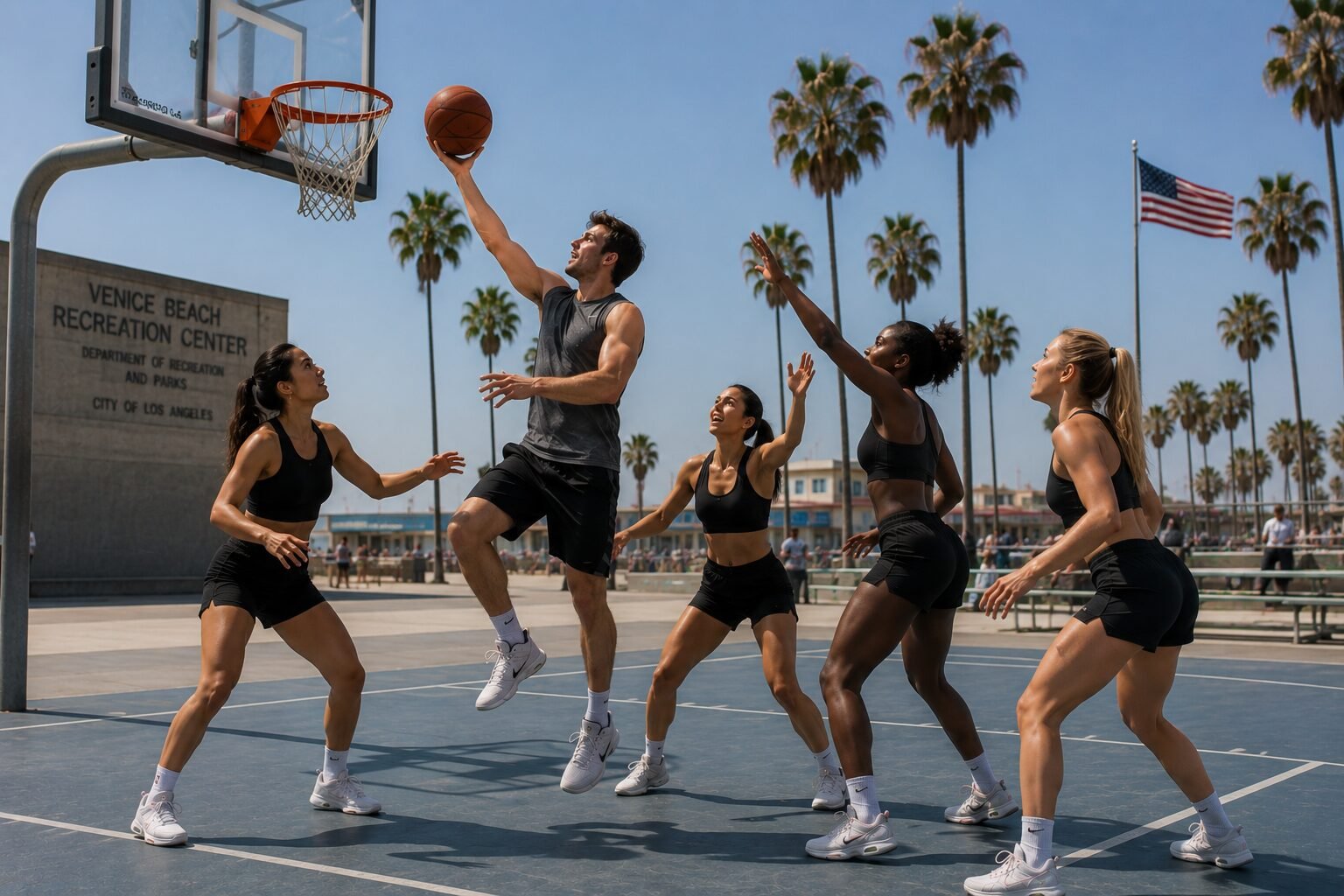 hombre y mujeres en el baloncesto
